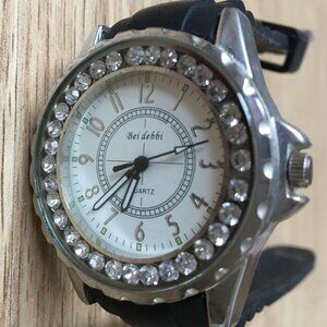 - Bei debbi WRIST WATCH quartz shiny stones ring large rubber strap gem diamond